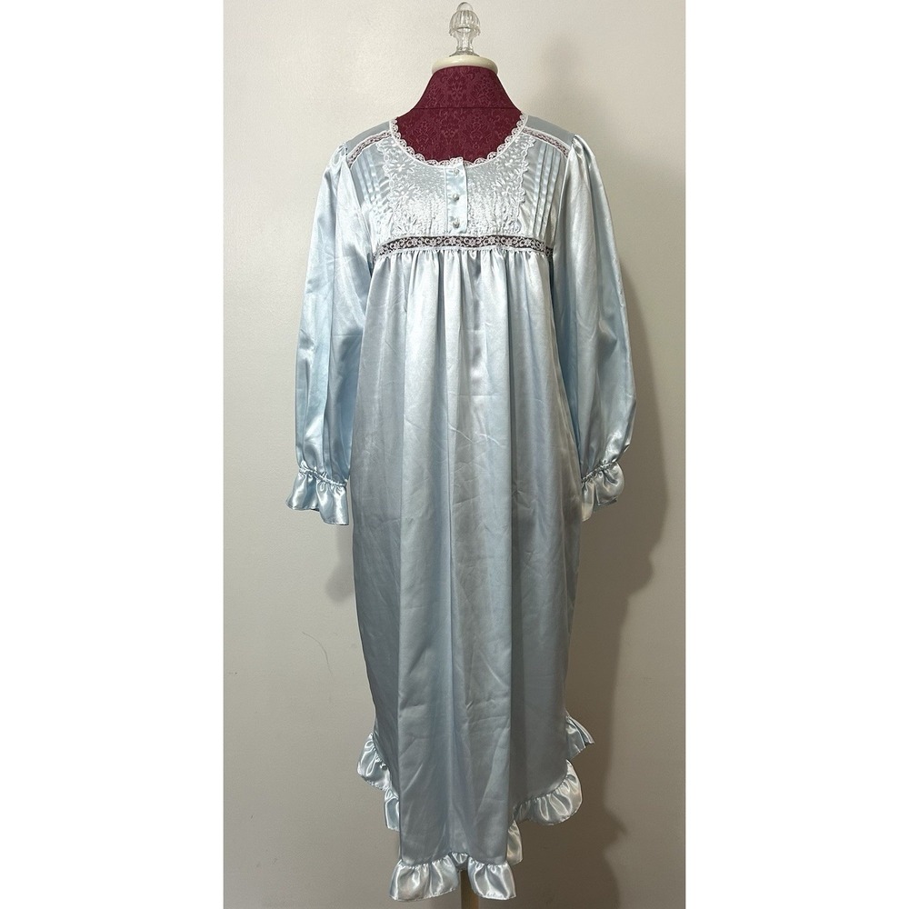 Partners Intimates Nightgown Medium Blue‎ Lace Embroidered Victorian Grannycore